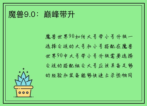 魔兽9.0：巅峰带升